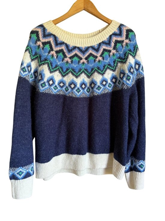 Old Navy Sweaters - Old Navy XL Fair Isle Wool Blend Pullover Sweater Blue Cream